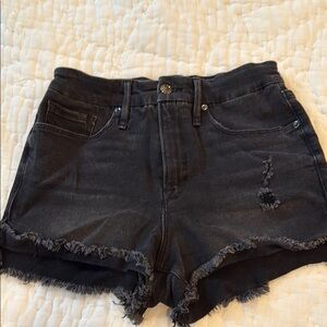 Good American Black Jean Shorts with Frayed Hem
